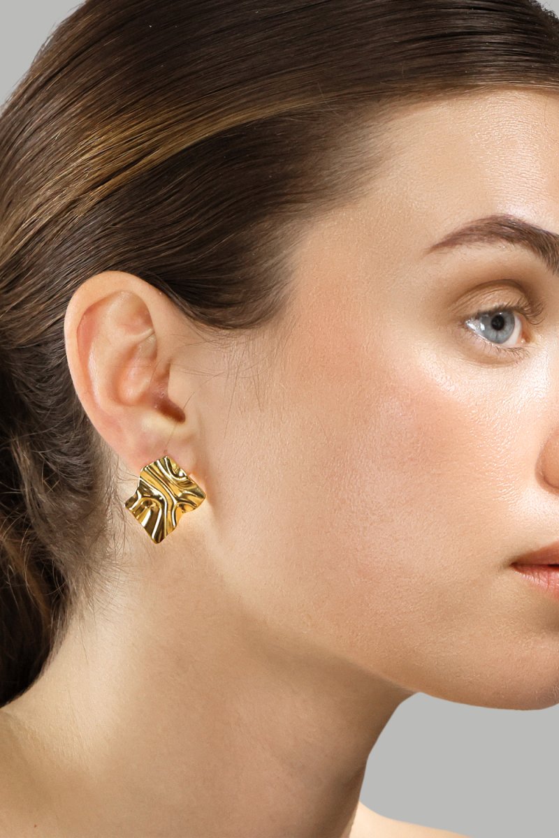 Earring Golden Ripple Studs - 18k Gold Plated