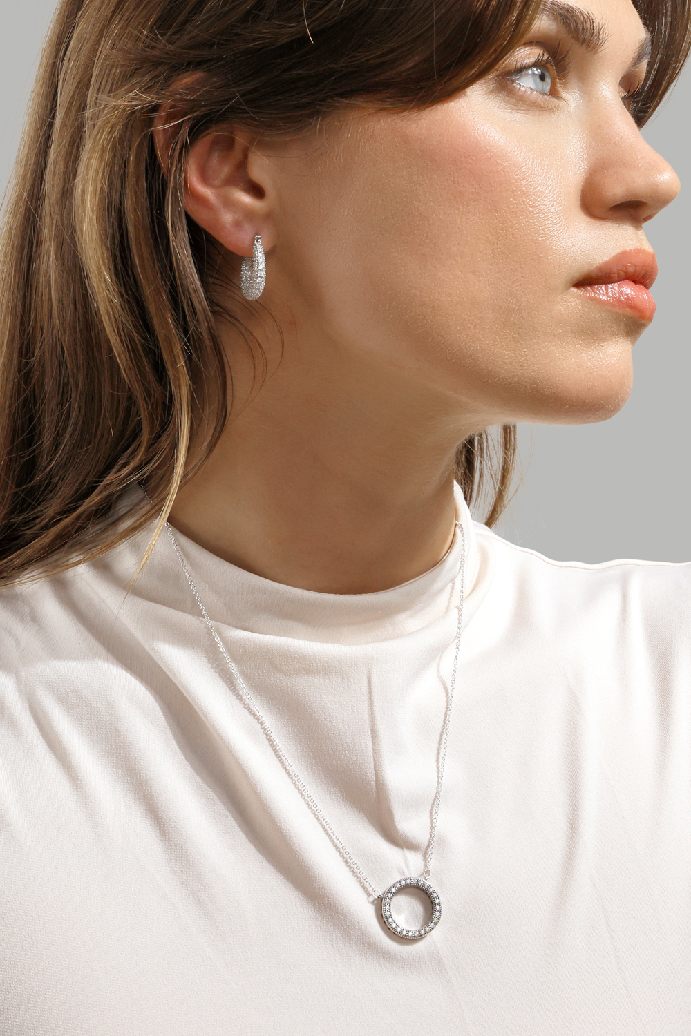 Earring Crystal Circle - Silver Plated