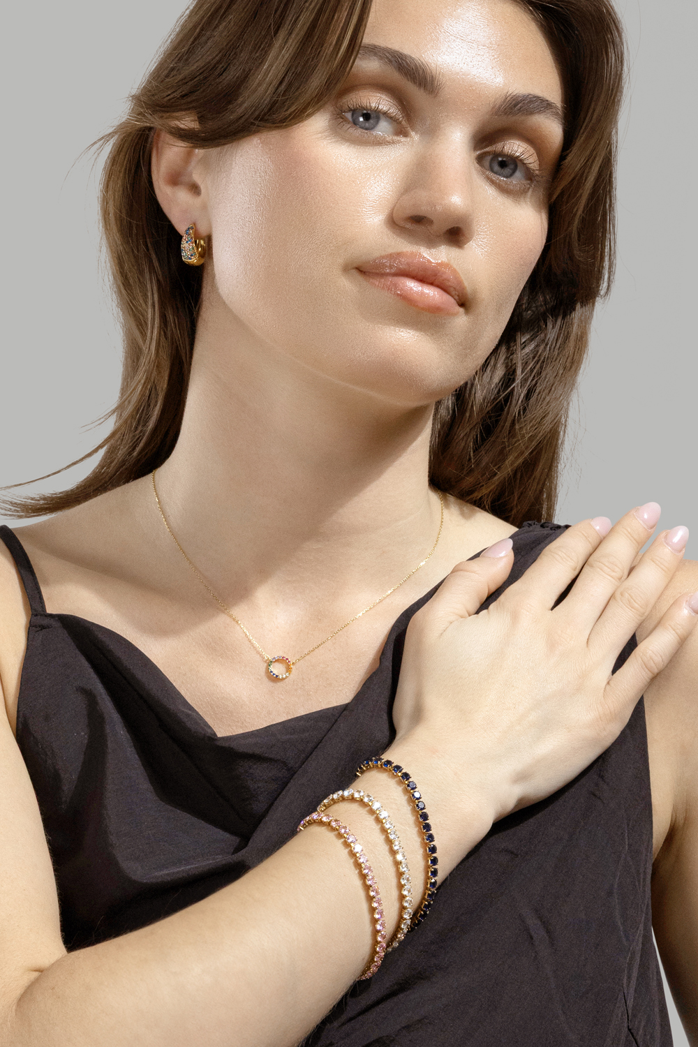 Earring Multicolor Crystal Bold Hoops- 18k Gold Plated