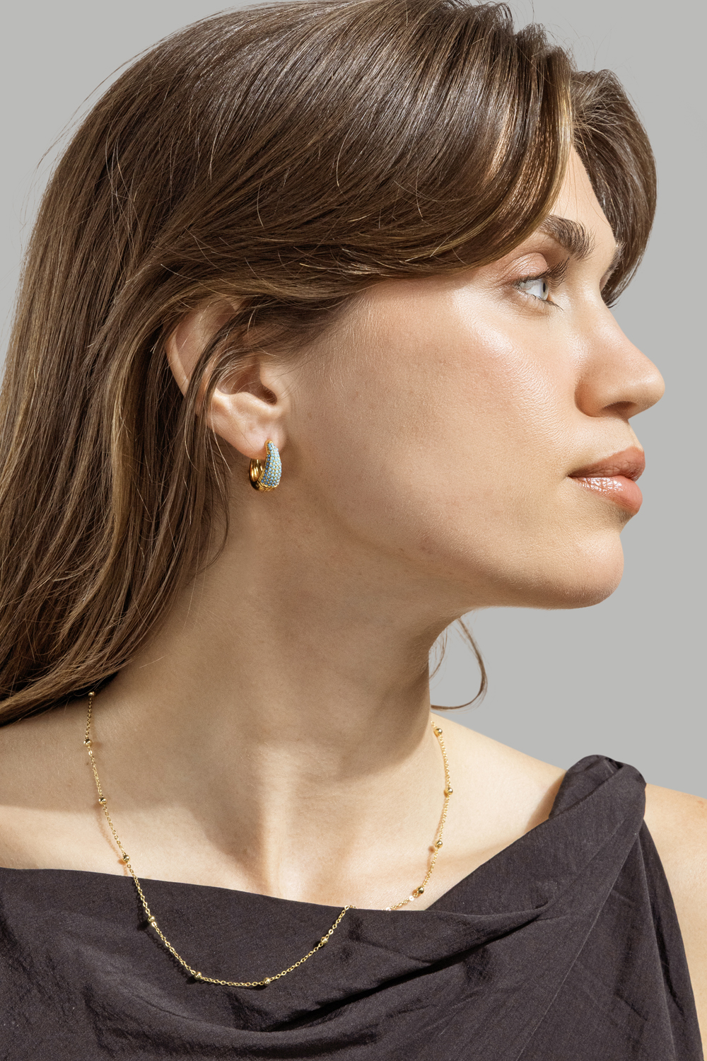 Earring Turquoise Crystal Bold Hoops - 18k Gold Plated