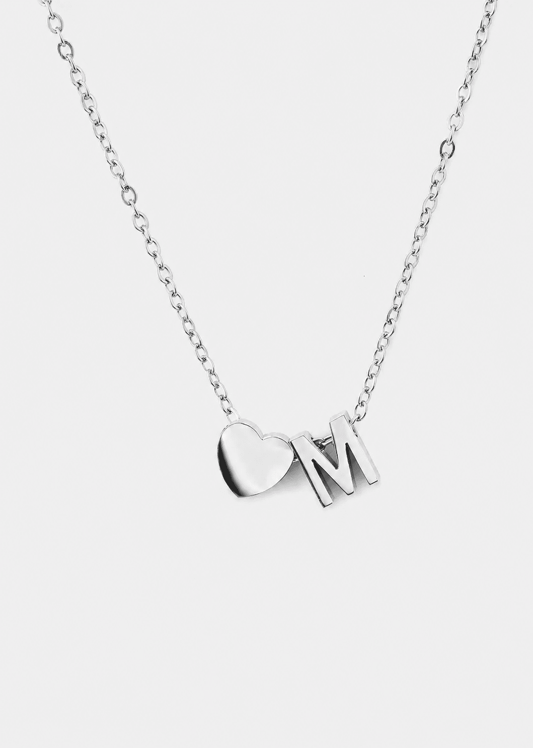 Necklace Heart Letter A-N - Silver Plated