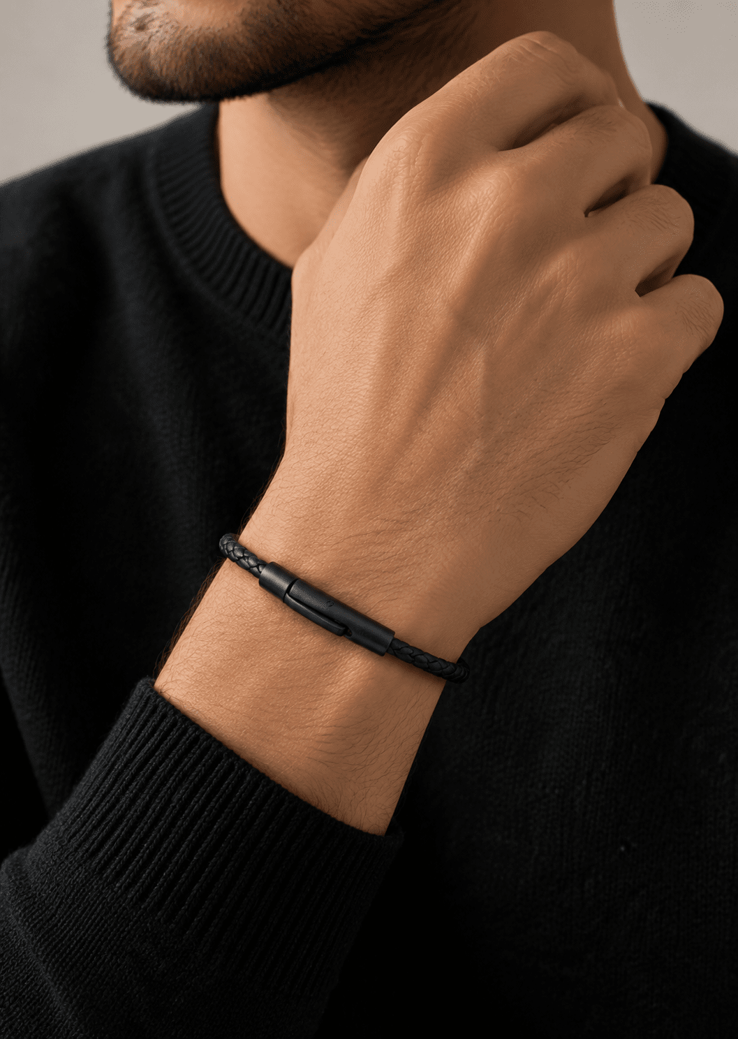 Leather Bracelet Obsidian Loop