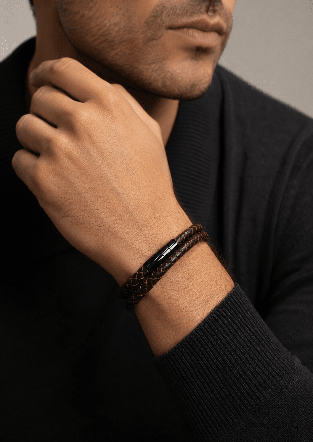 Leather Bracelet Brawn Weave