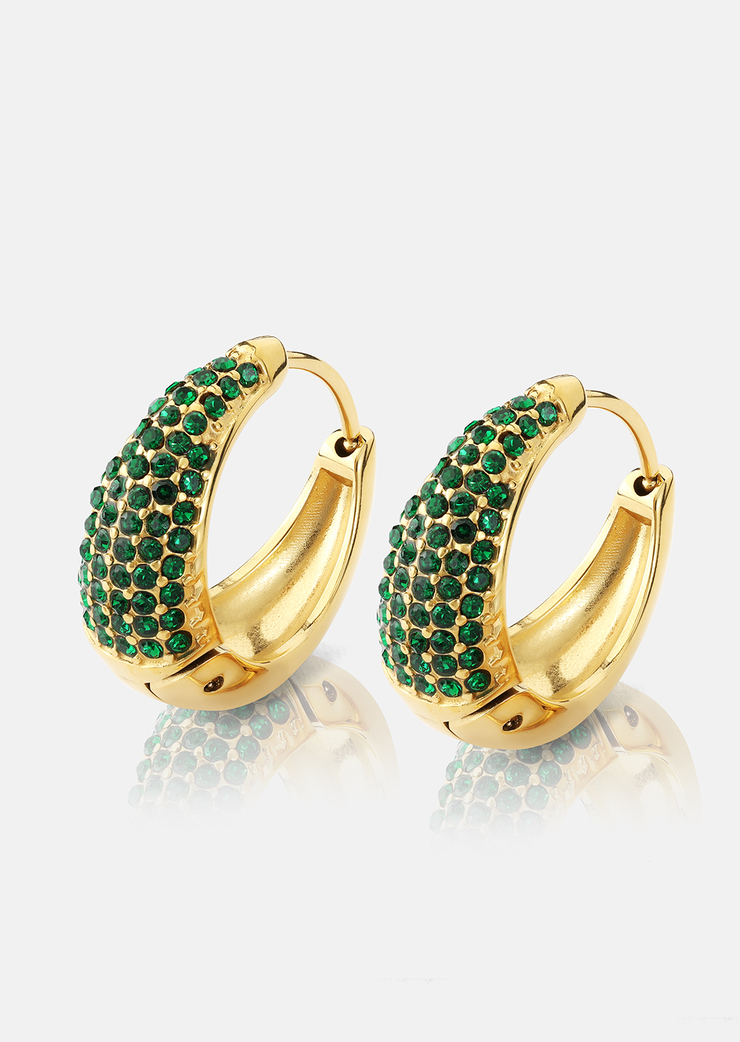 Earring Green Crystal Hoop- 18k Gold Plated