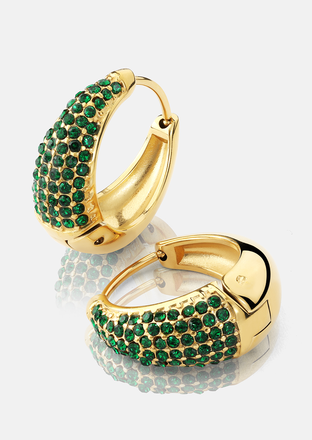 Earring Green Crystal Hoop- 18k Gold Plated