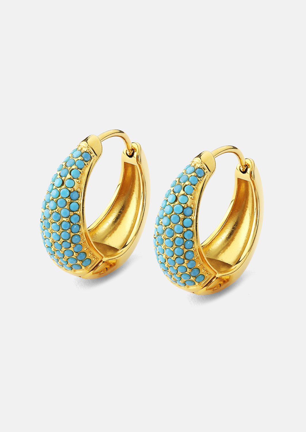 Earring Turquoise Crystal Bold Hoops - 18k Gold Plated