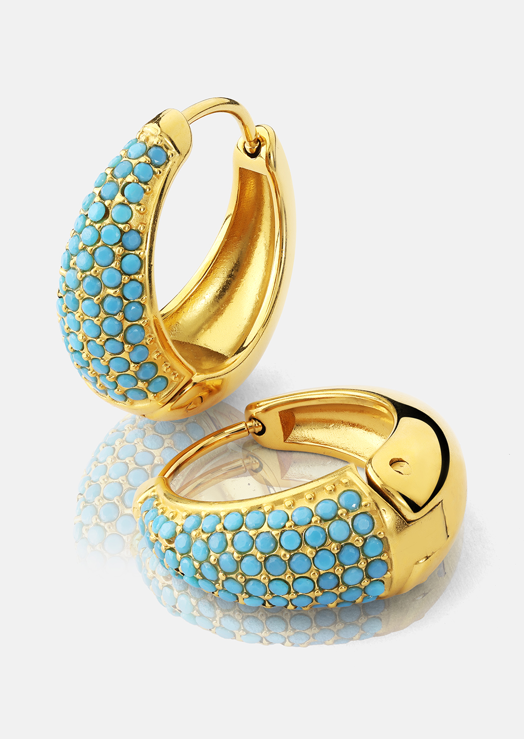 Earring Turquoise Crystal Bold Hoops - 18k Gold Plated