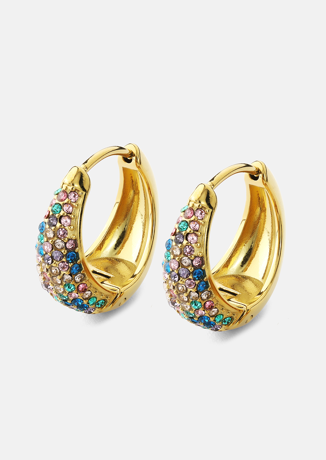Earring Multicolor Crystal Bold Hoops- 18k Gold Plated