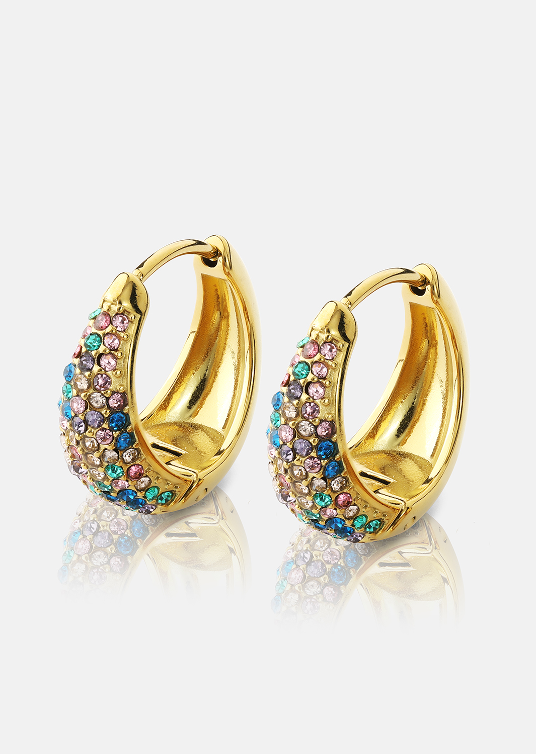 Earring Multicolor Crystal Bold Hoops- 18k Gold Plated