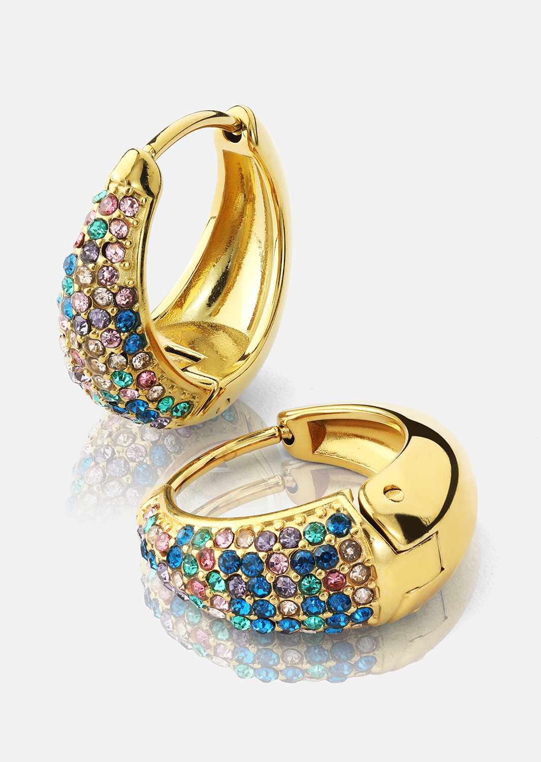 Earring Multicolor Crystal Bold Hoops- 18k Gold Plated