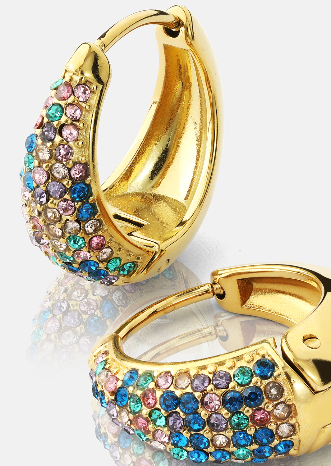 Earring Multicolor Crystal Bold Hoops- 18k Gold Plated