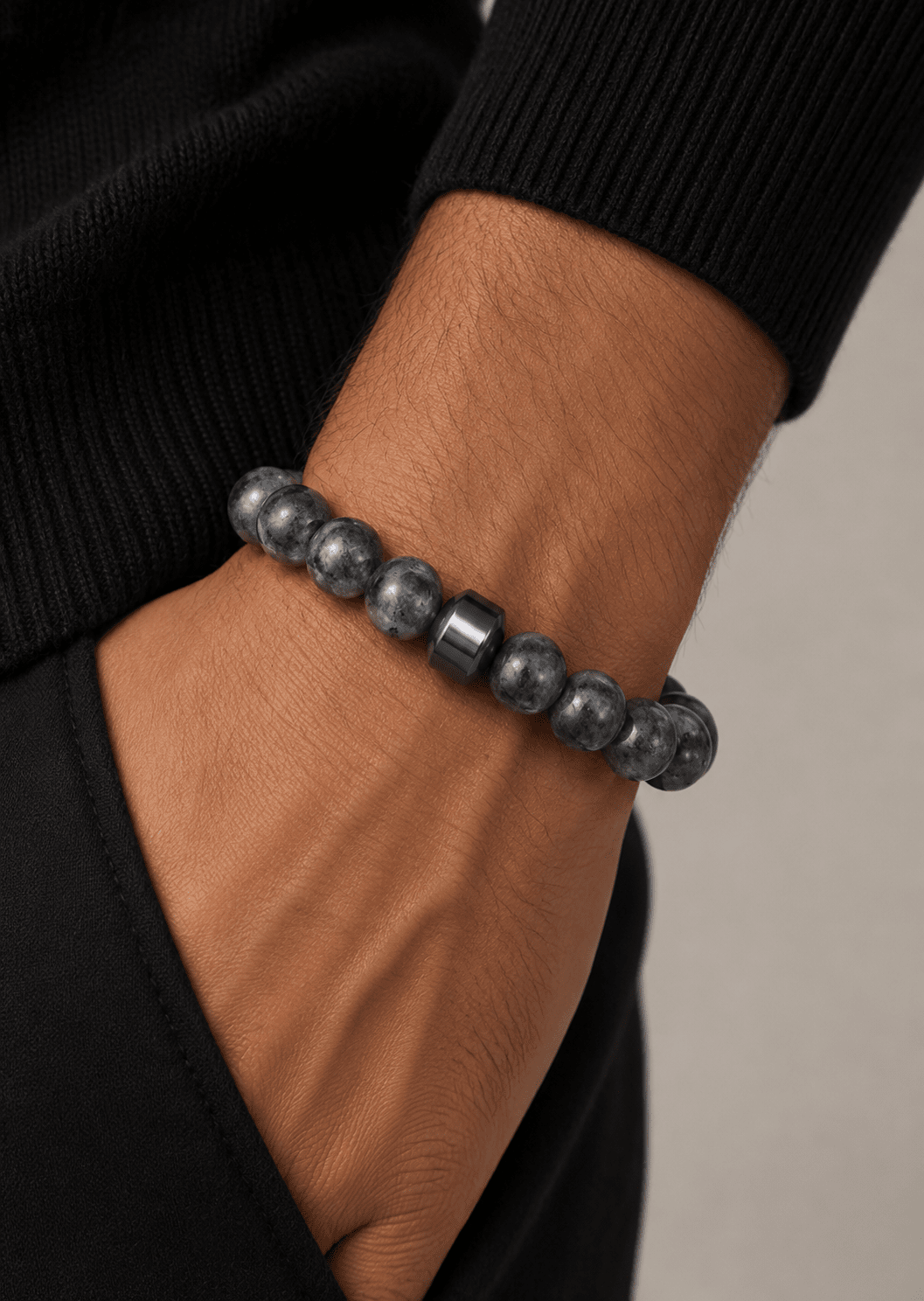 Beaded Bracelet Obsidian Charm